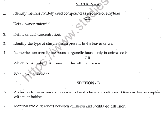 CBSE Class 11 Biology Sample Paper Set G